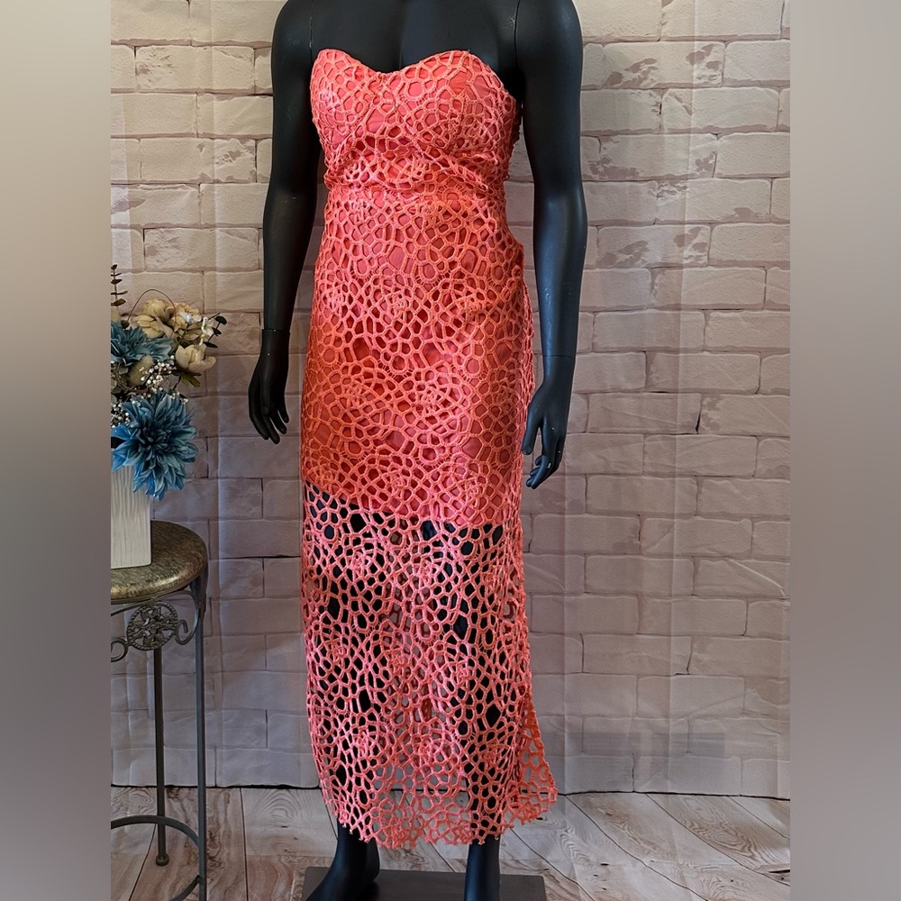 Coral Lace Strapless Dress